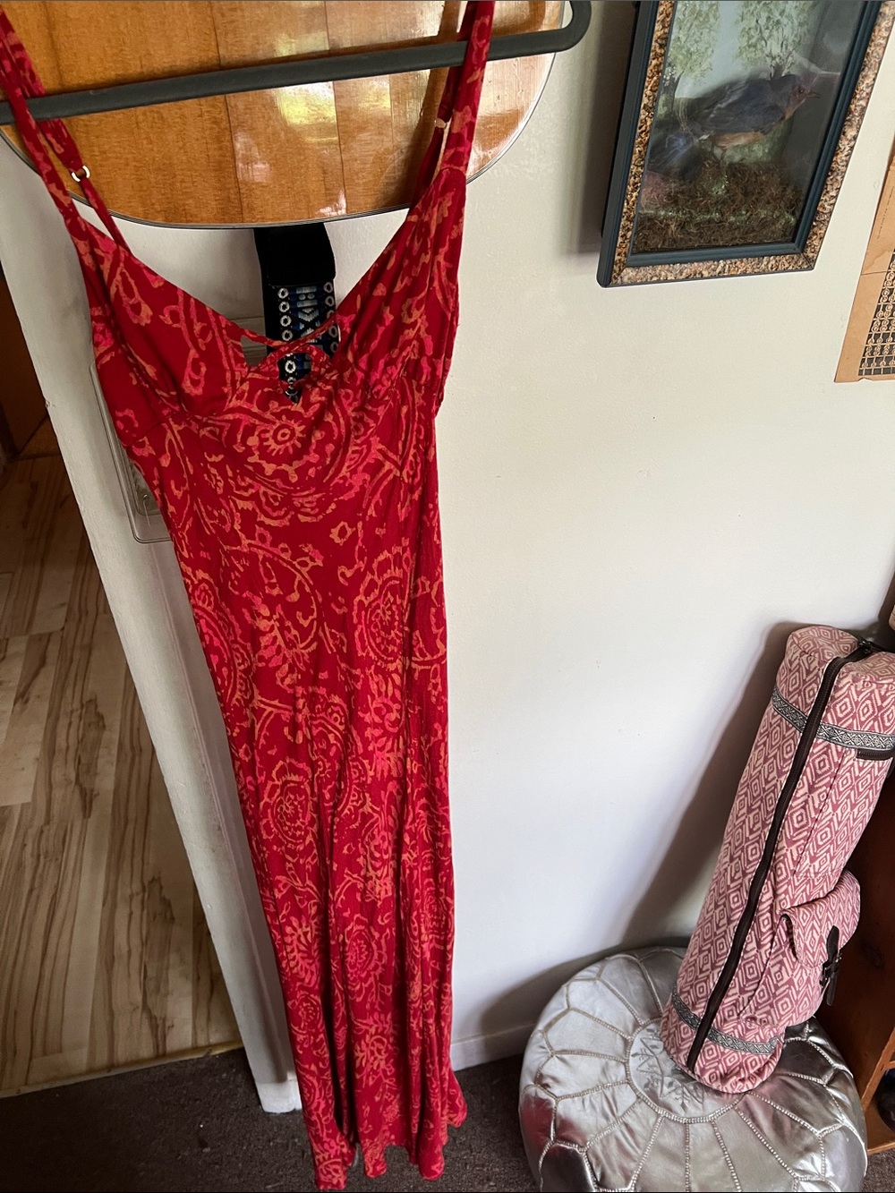 Free People Red Pink Fuchsia Paisley Printed Maxi Slip Dress Size Small
